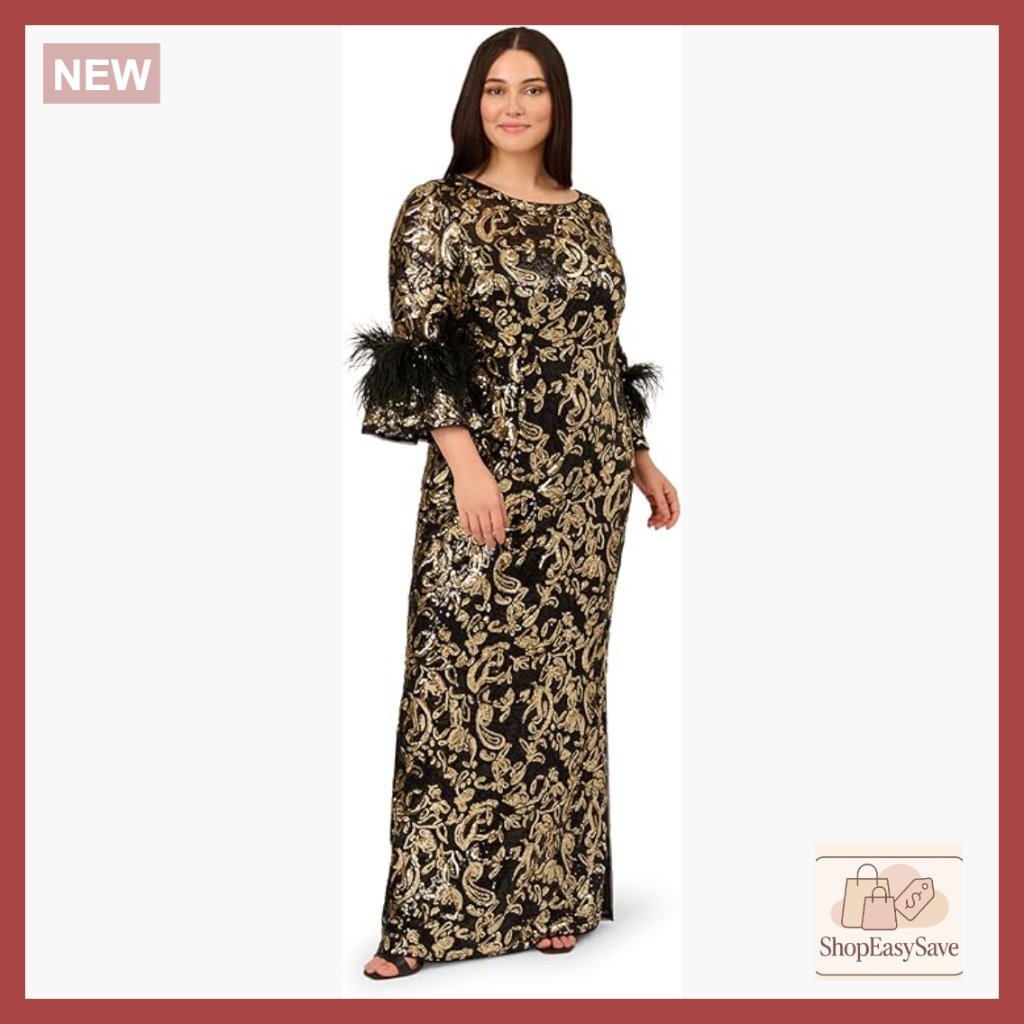 Sequin Embroidered Gown Elegant Formal Floor Length Bell Sleeves V Back